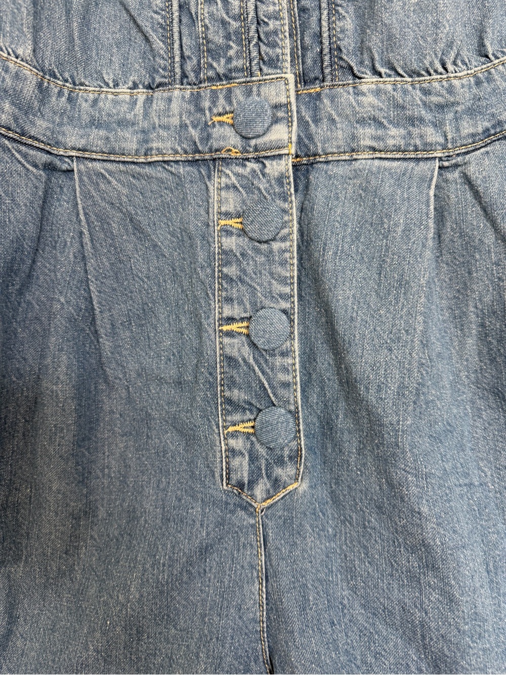 FARM Rio Denim Ruffled Puff Sleeve Romper, Size Small - Picture 6 of 11